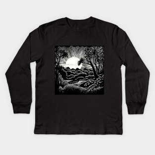 Linocut Vegetation Kids Long Sleeve T-Shirt